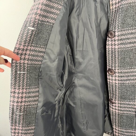 Amanda Smith Grey and Pink Plaid Recycled Wool Blend Coat Women's Size 8 EUC - Picture 7 of 12
